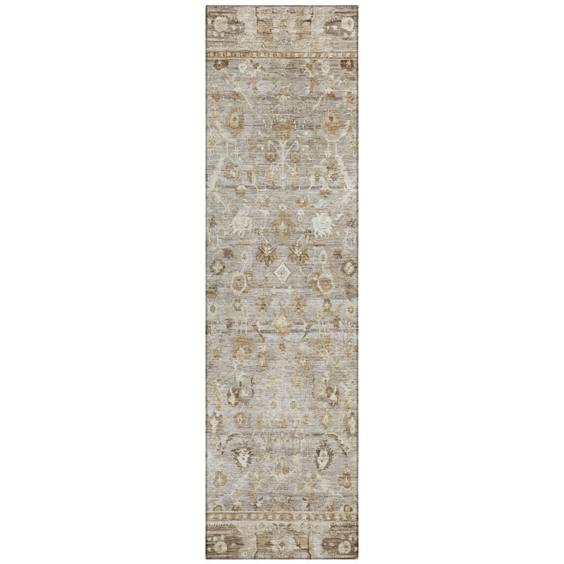 Machine Washable Indoor/Outdoor Xhevrie Taupe Rug, Runner 2'3" x 7'6"
