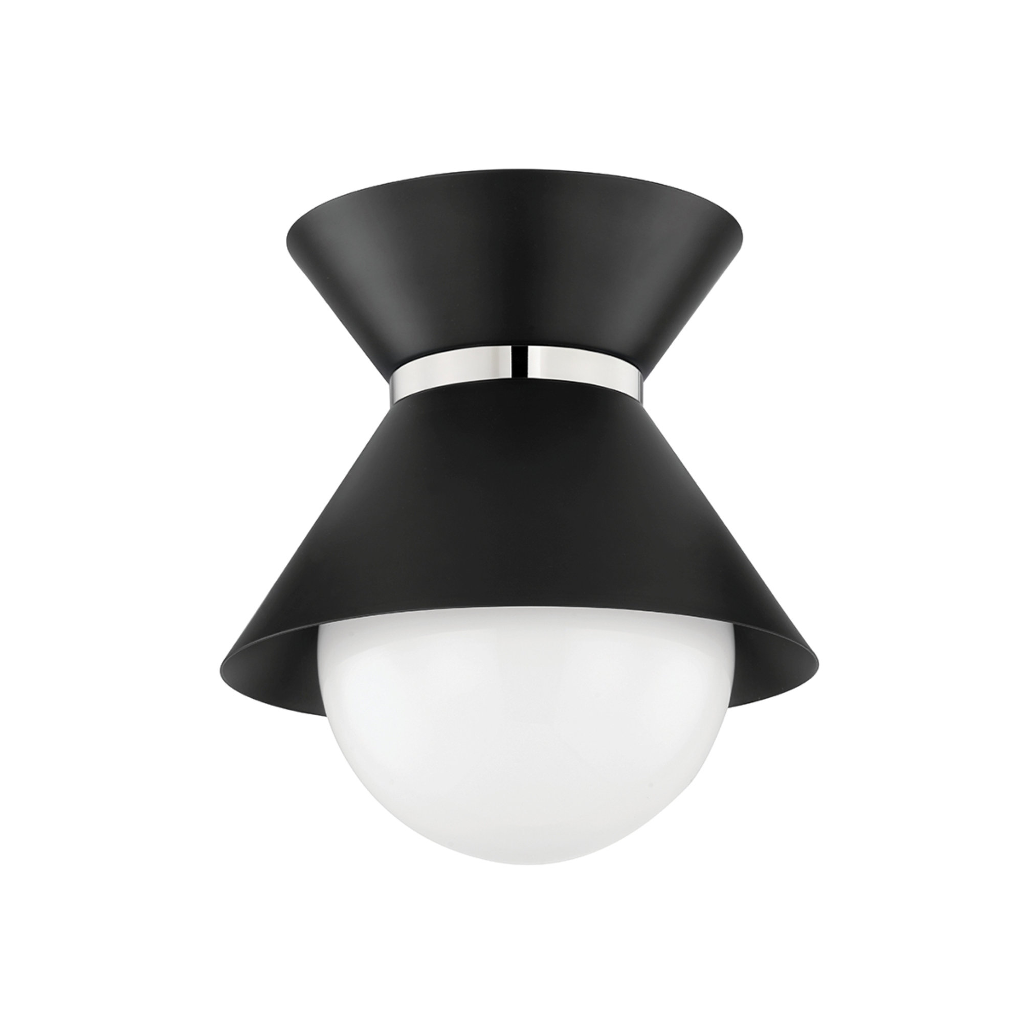 Scout Single Light Glass Semi Flush Mount, Soft Black/Polished Nickel