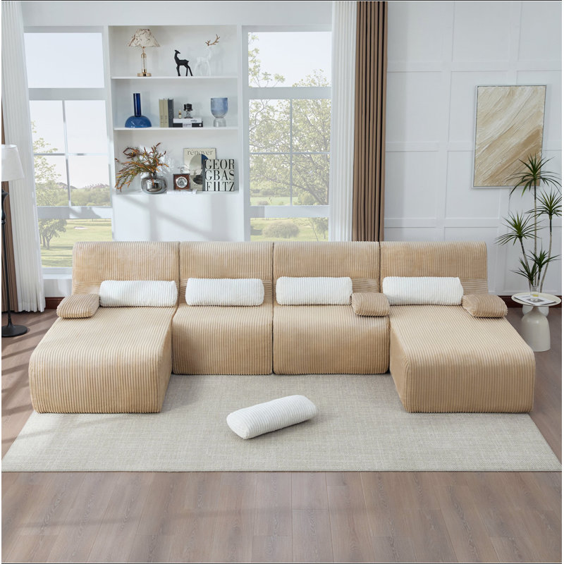 Canapé surdimensionné de 132,2 po, Velours côtelé beige