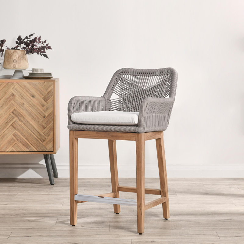 Marley Teak Outdoor Stool with Cushion, 27"