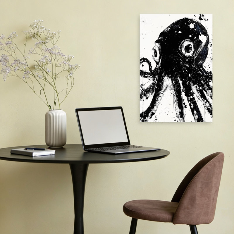"Bold Ink Octopus", art contemporain abstrait, H 24 po x l 16 po