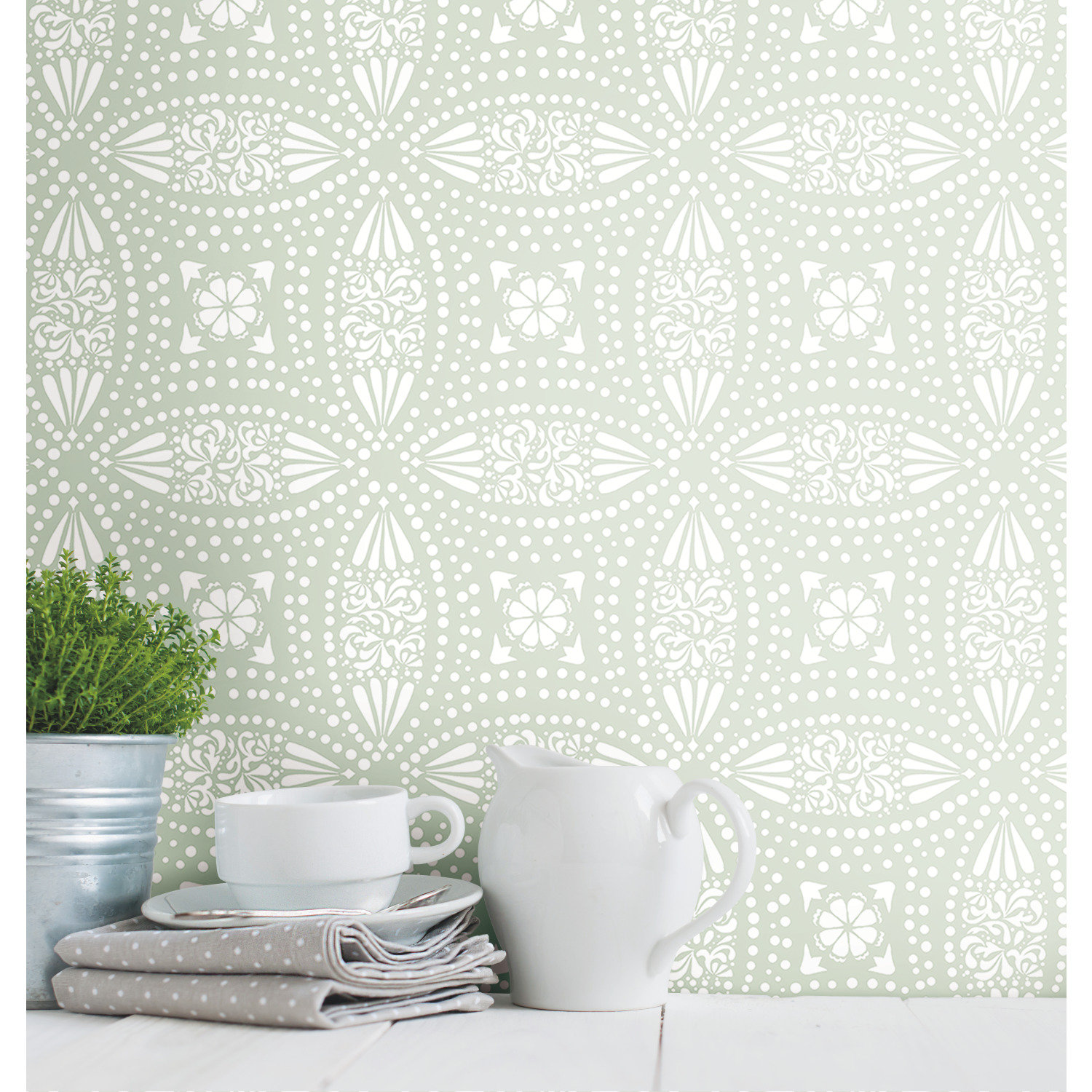 Darrin Zen Dahlia 16.5' L x 20.5 W Peel and Stick Wallpaper Rol Steelside Color: Green/Taupe