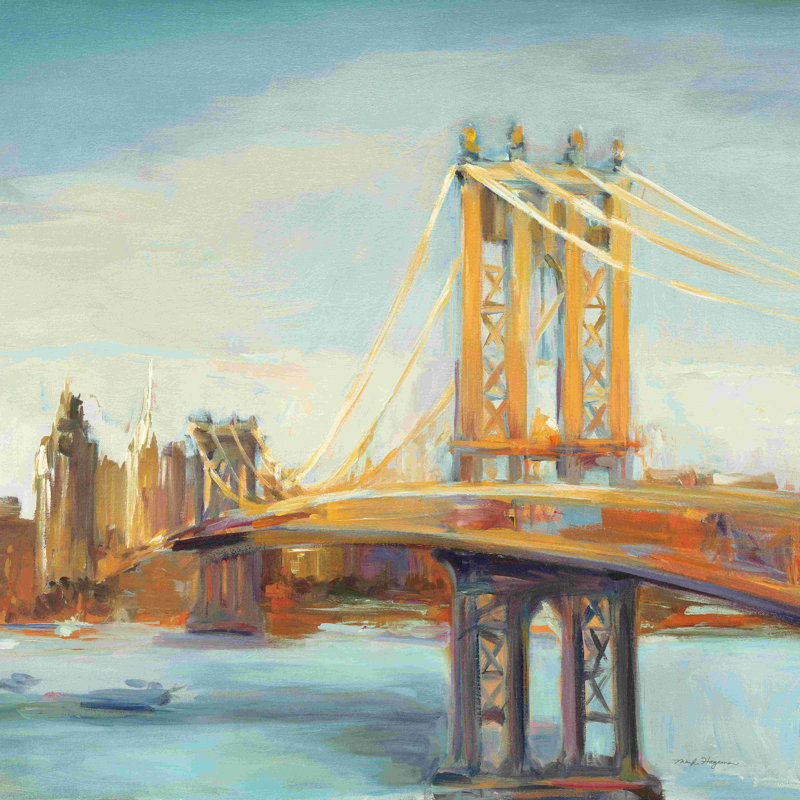 «Sunny Manhattan Bridge» par Marilyn Hageman - reproduction d'art sur toile tendue, H 12 po x l 12 po