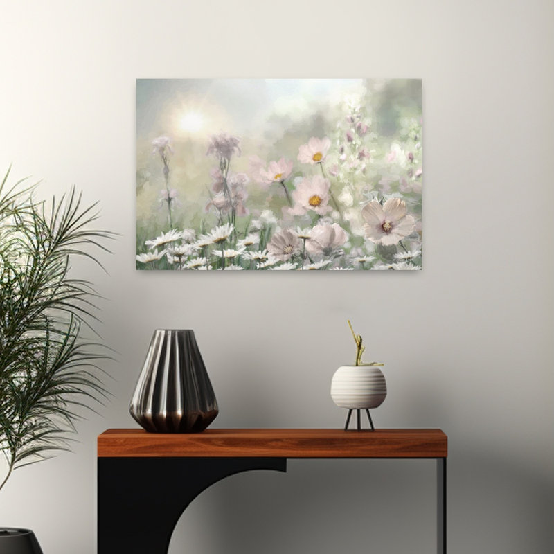 «Blooming Dreams I Abstract Contemporary Daisy Landscape Nature», reproduction d'art murale, 16" H x 24" W