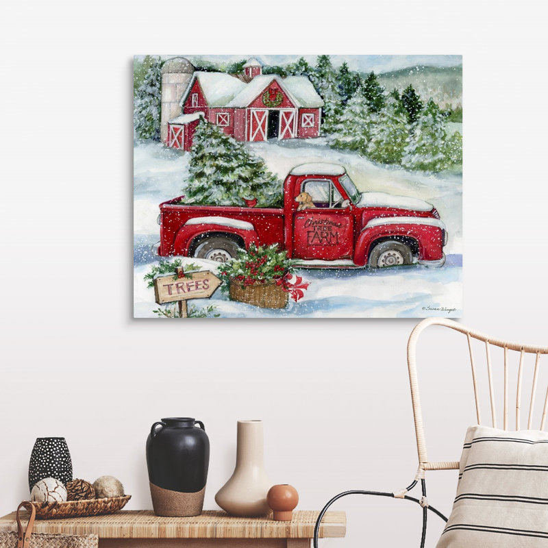 «Christmas Tree Farm» par Susan Winget - peinture sur toile tendue, H 32 po x l 40 po, Toile tendue