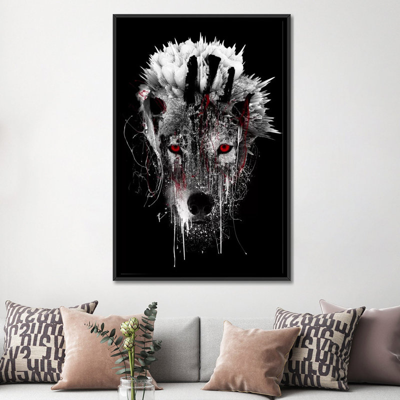 « red-avec loup », impression sur toile, H 26 po x l 18 po x P 1,5 po, Toile avec cadre flottant noir, Pas de tapis