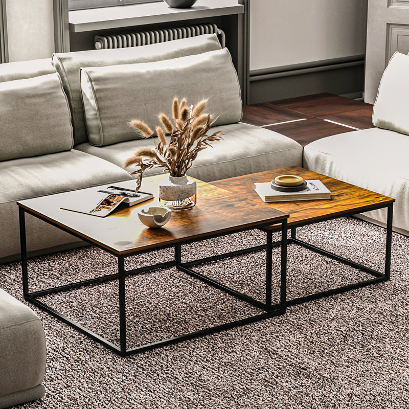 Nesting Coffee Tables For Living Room, Wood Square Coffee Table Set Of 2