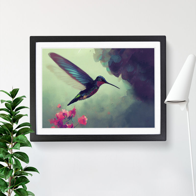 Hummingbird Vol.2 Abstract - Single Picture Frame Painting, 46cm H x 64cm W x 2cm D, Black