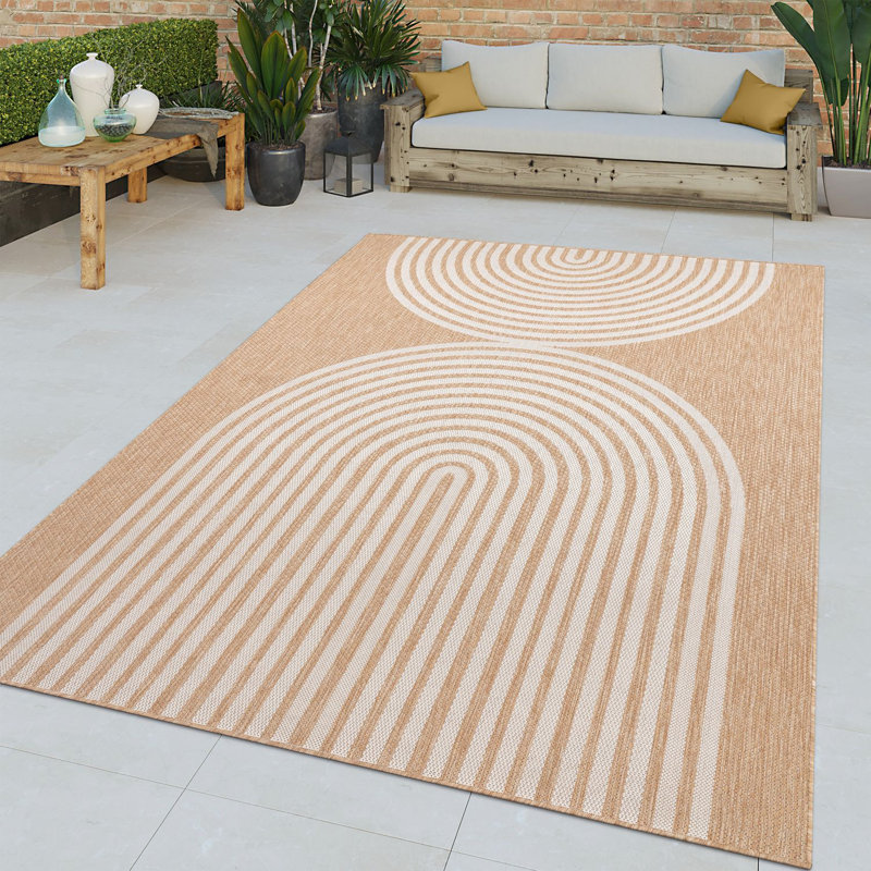 Tapis moderne intérieur et extérieur avec motif de lignes bohémiennes, Rectangle 5 pi 3 po x 7 pi 3 po