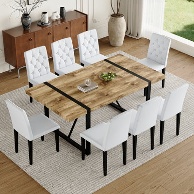 Table de salle à manger moderne pour 8 personnes | Table 71 po en bois et métal avec chaises