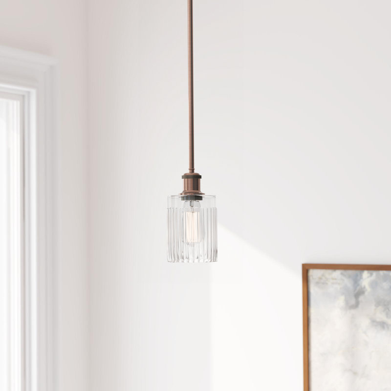 Luminaire suspendu simple à 1 lumière Kamena, Ampoule non incluse, Transparent, Laiton brossé