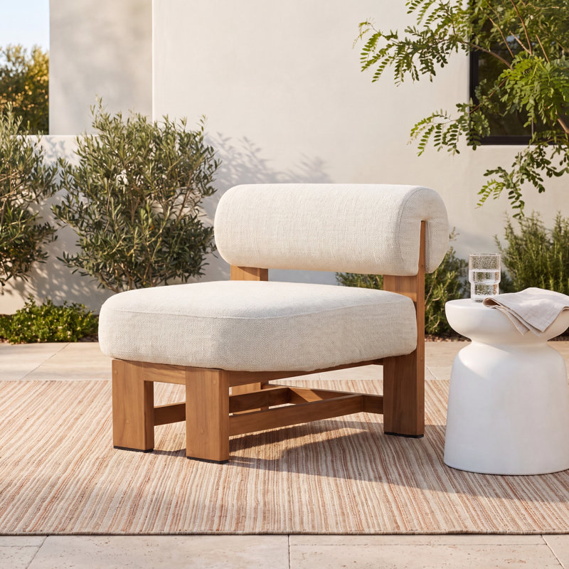 Teak Outdoor Armless Lounge Chair, Faye Sand, Natural