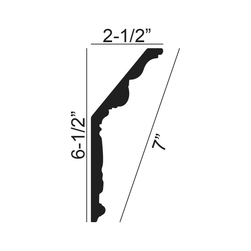 6-1/2 in x 2-1/2 in x 6 in Long Egg and Dart with Palmettes Polyurethane Crown Moulding Sample