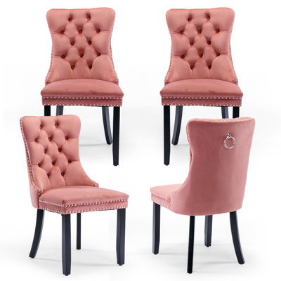Ensemble de 4 chaises de salle à manger rembourrées en velours avec pieds dorés, rouge