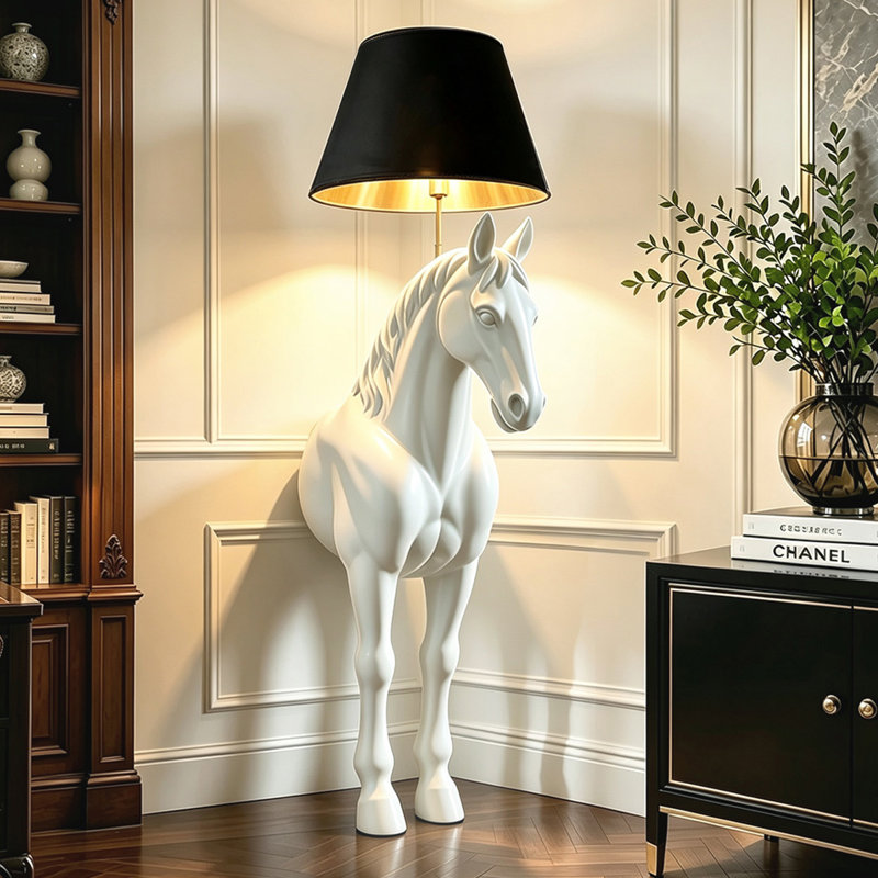 Lampes de plancher de forme libre en plastique noir et blanc en acier et verre, Blanc