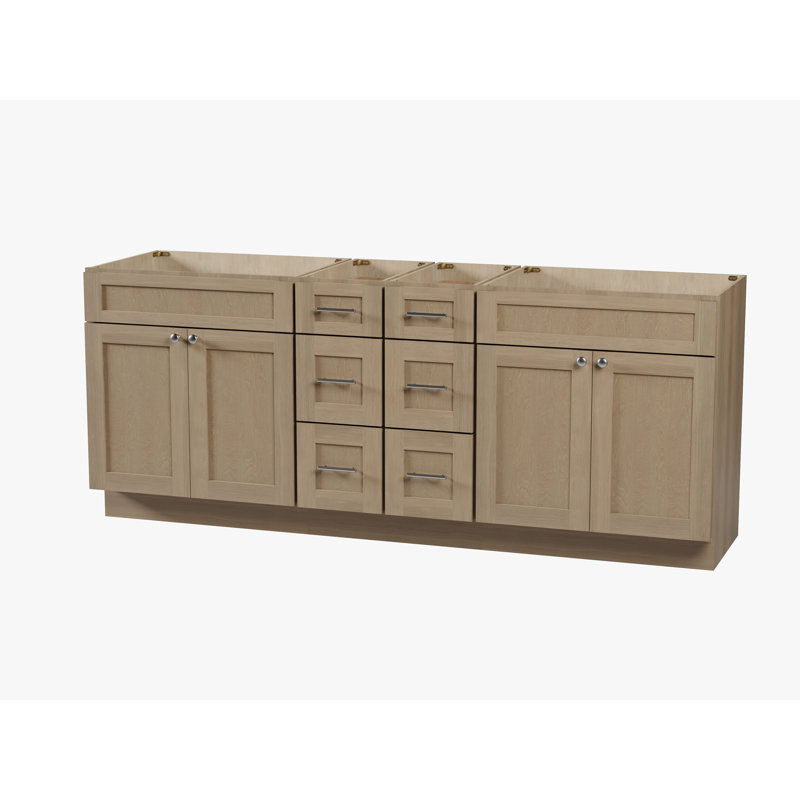 Disar 84" Double Bathroom Vanity Base Only, Natural Oak