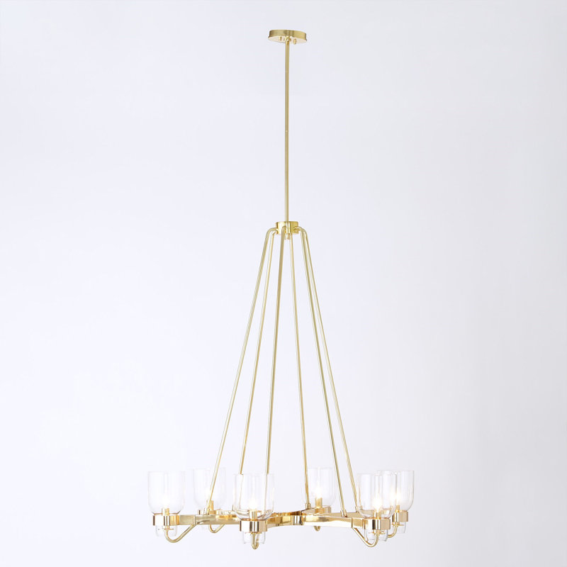 Elegant Brass Geometric 6-Light Chandelier with Clear Glass Shades