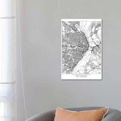 St. Louis Minimal Urban Blueprint Map 1 Piece Wrapped Canvas Wall Art