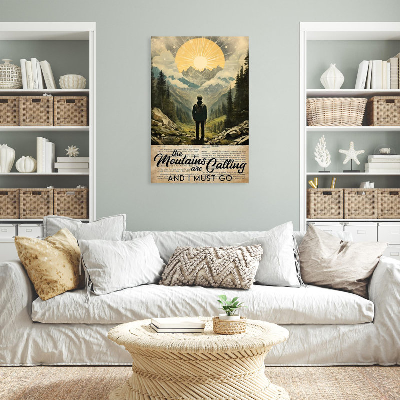 " Hiking the Mountains Are Calling " Graphic Art Print, 36" H x 24" W x 1.25" D