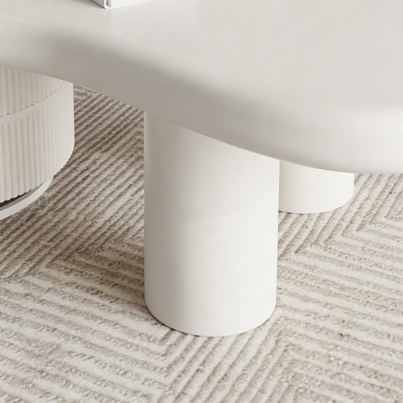 Table basse irrégulière en bois avec 2 tiroirs, H 15,74 po x L 47,24 po x l 35,03 po, Blanc