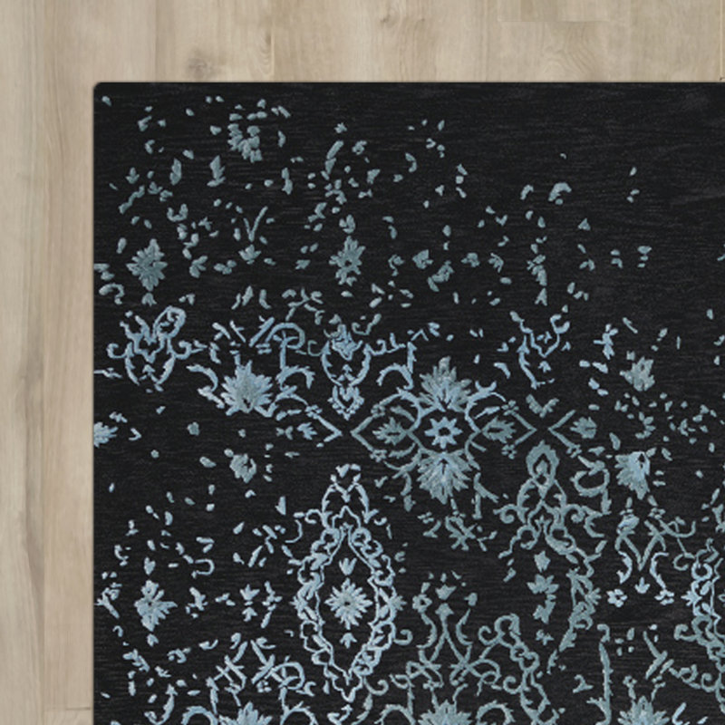 Tapis abstrait bleu / noir Lennear, 9 pi 9 po x 13 pi 9 po