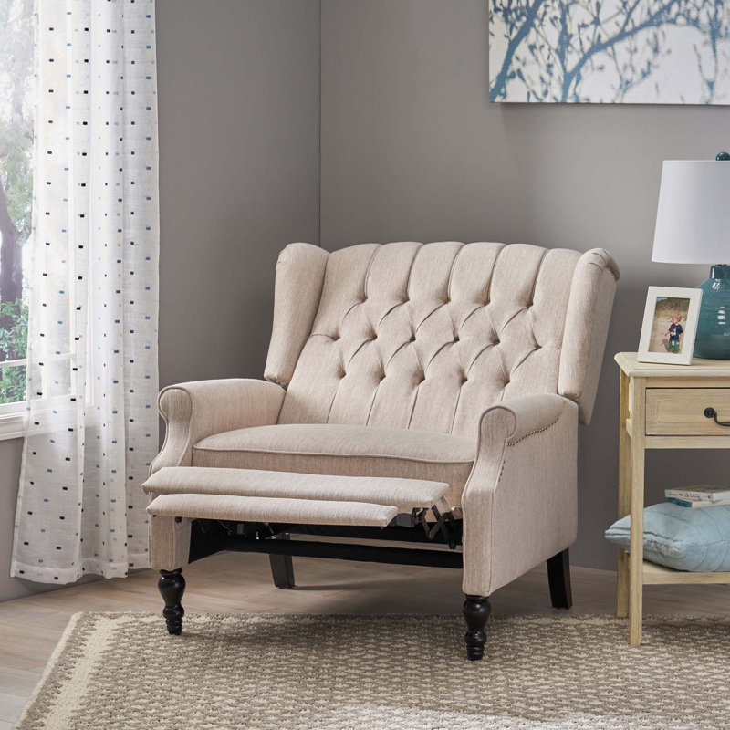 Oversized Tufted Wingback Fabric Push Back Recliner With Nailhead Trim And Button Tufted Diamond Stitch For Living Room, Bedroom
