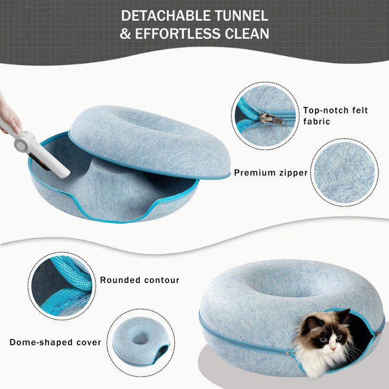 Grand lit tunnel pour chats d'intérieur, Bleu