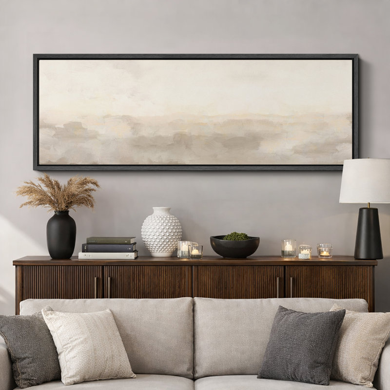 Minimal Landscape "Muted Abstract Calm & Serene Artwork, Neutral Simple Wall Pictures, Extra Large Framed Canvas Giclee Print Wall Art"