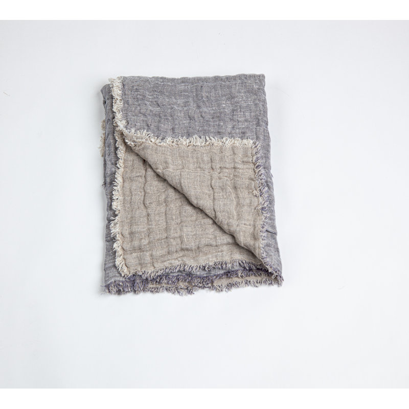 Jaden Linen Coverlet Set, Blue, King Coverlet + 2 Shams