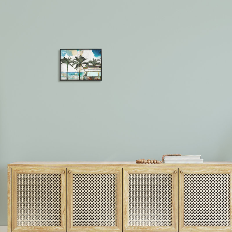 «Rustic Holiday Palm Trees», art mural texturé par Sophie 6, Giclée encadrée noir minuit, H 11 po x l 14 po x P 1,5 po