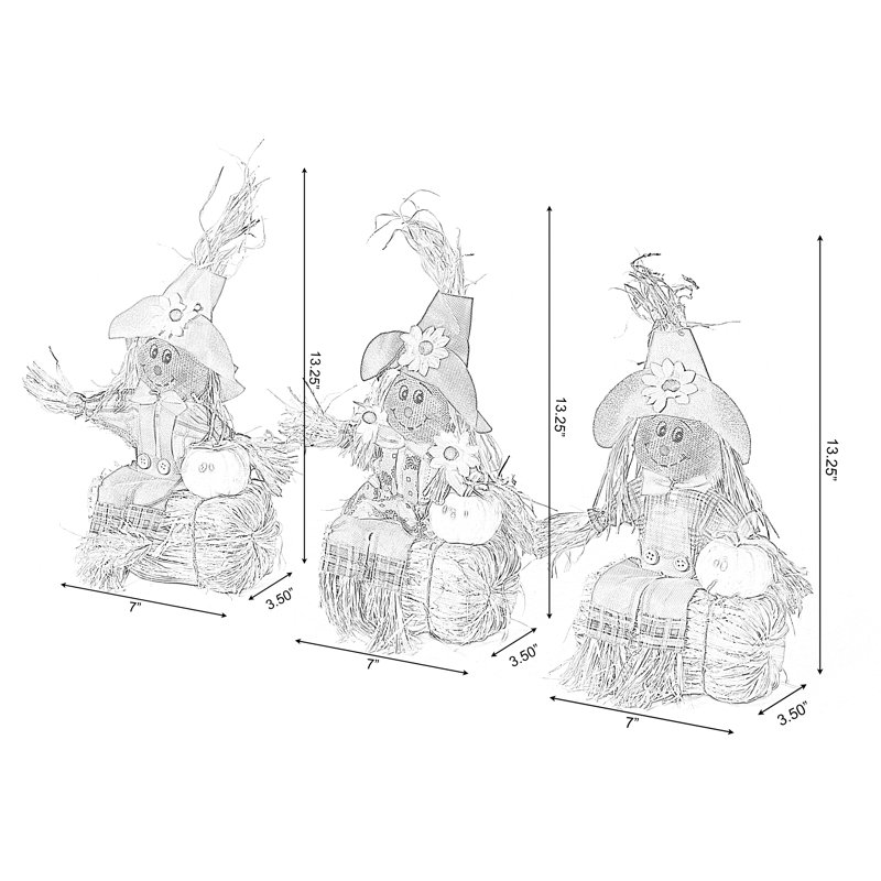 Multicolor Fabric and Hay Trio Scarecrows for Halloween and Fall Decor