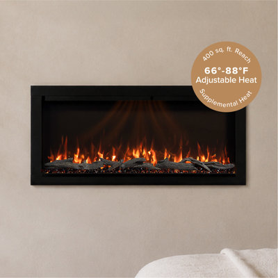 Highmark 40" Recessed or Wall Mounted Electric Fireplace Heater, 10 Flame Colors, Google & Alexa Compatible, Logs & Crystals, Remote Control