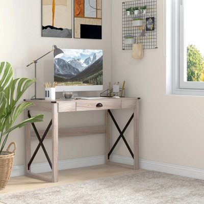 Bureau d'ordinateur de 44 pouces, bureau d'écriture rustique, poste de travail de ferme avec tiroir de rangement, structure en X