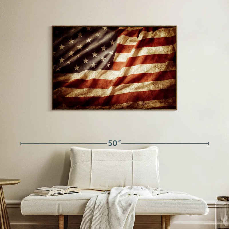 Drapeau américain texturé, Cadre flottant noyer, 40 po x 27 po