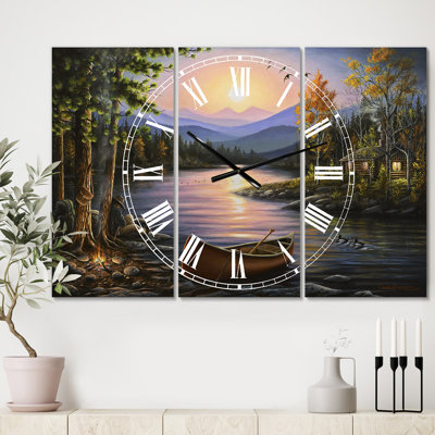 Campfire Stories - Large Lake House 3 Panels Wall Clock