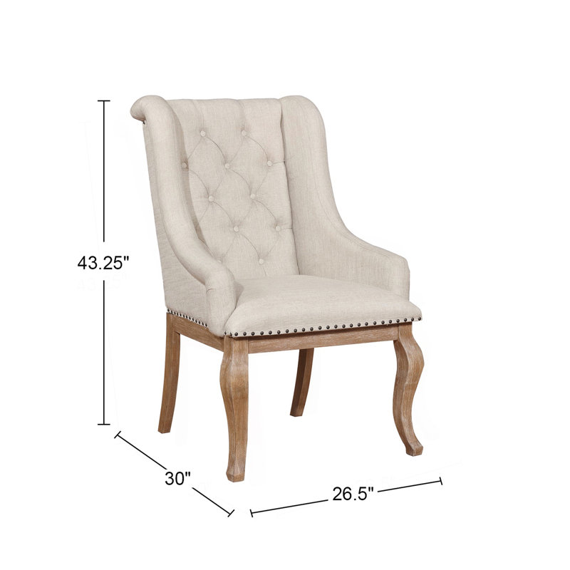 Ensemble de 2 fauteuils rembourrés en tissu crème, brun orge