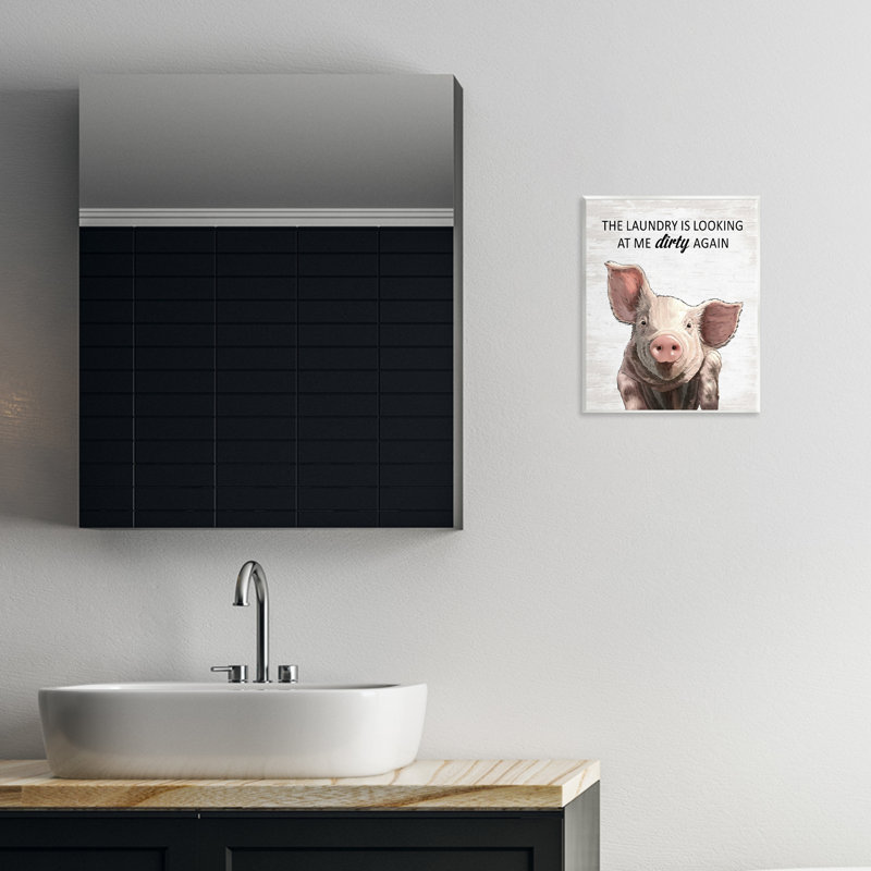 Plaque murale amusante avec cochon de linge, par Lettré et doublé
