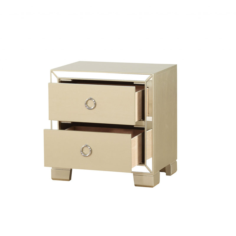Table de chevet 2 tiroirs en bois massif beige