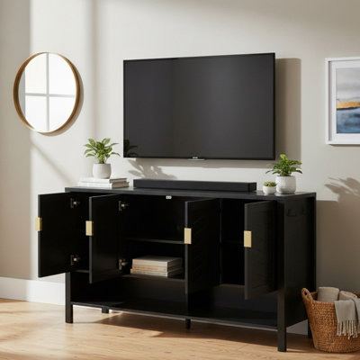 55.11" Storage Sideboard with 4-Doors, Multi Functional Buffet with Open Shelf and Adjustable Shelves, Suitable for Living Room, Hallway