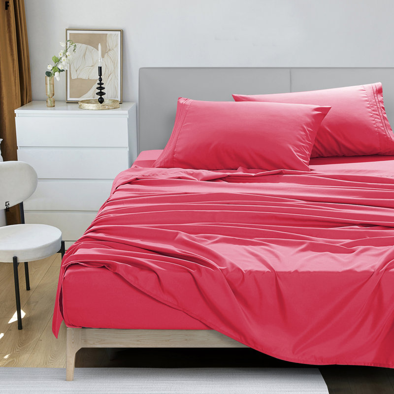 Jcrown Microfiber Sheet Set, California King Sheet Set with 2 Pillowcases, Pink