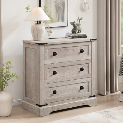 Table de chevet de style ferme de 79 cm avec station de recharge et 3 tiroirs spacieux, table de chevet et grande table d'appoint pour chambre à coucher