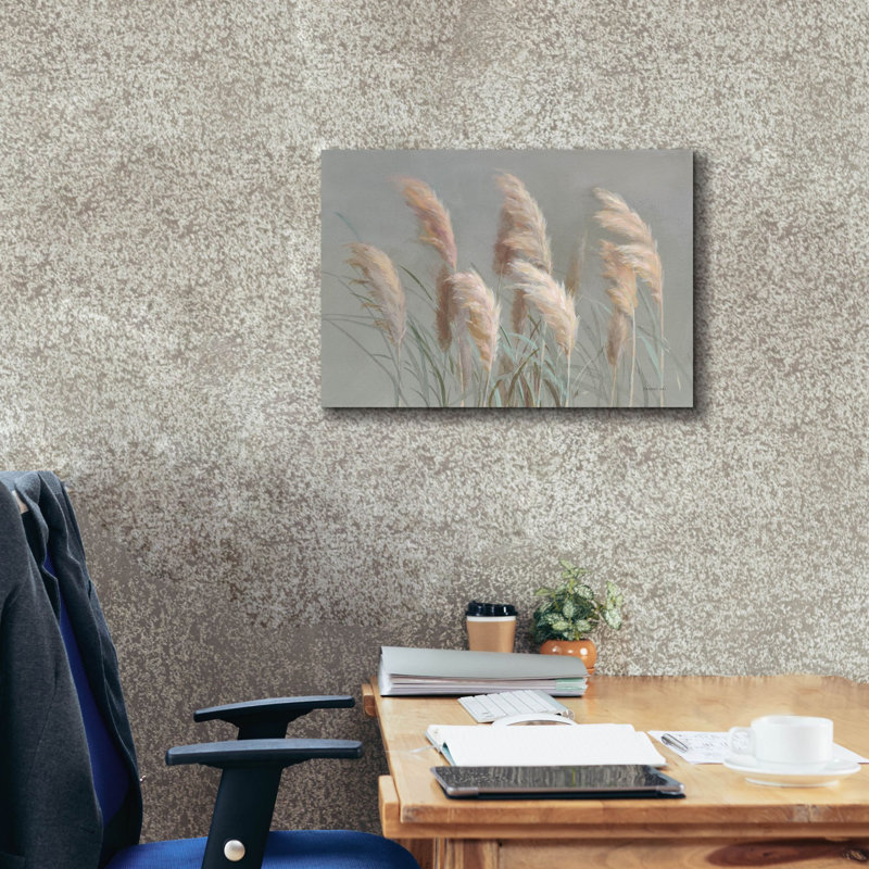 «Pampas Grasses On Grey» par Danhui Nai, art mural sur toile, H 18 po x l 26 po