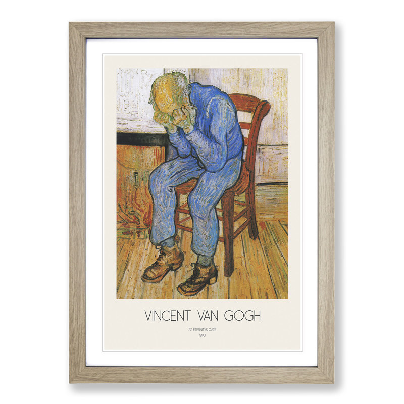 At Eternitys Gate with Border by Vincent Van Gogh - Picture Frame Painting, 48cm H x 36cm W x 2cm D, Oak Framed