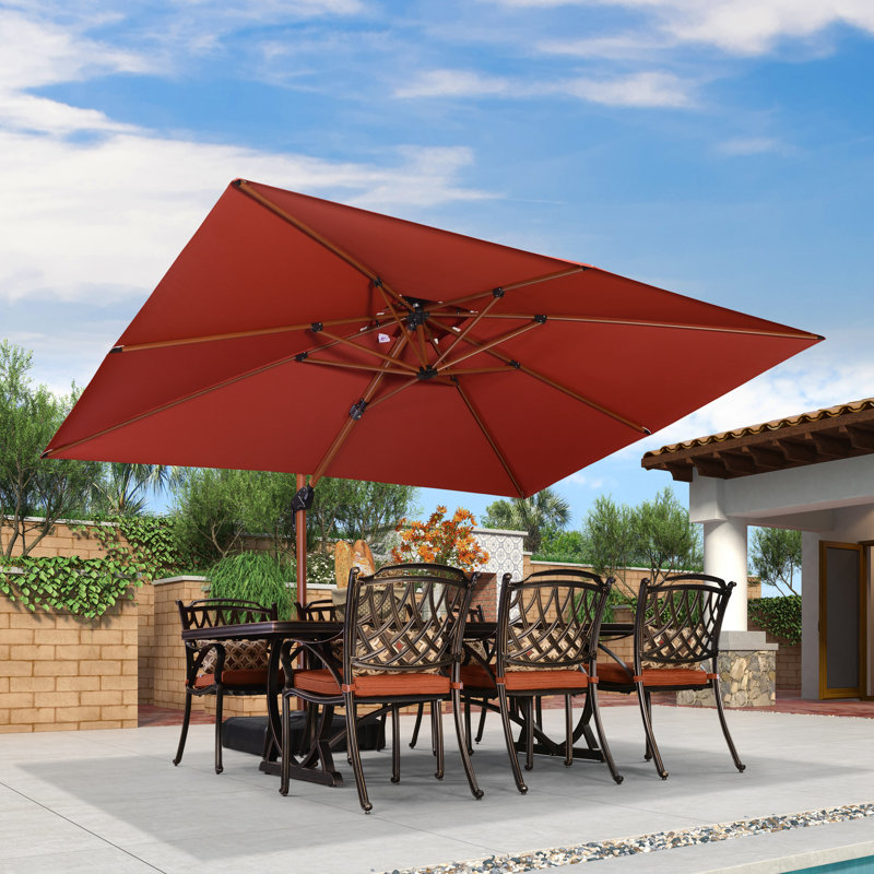Mace 106.20'' x  143.70'' Rectangular Wood Pattern Cantilever Umbrella With Base,Brick Red, Brick Red
