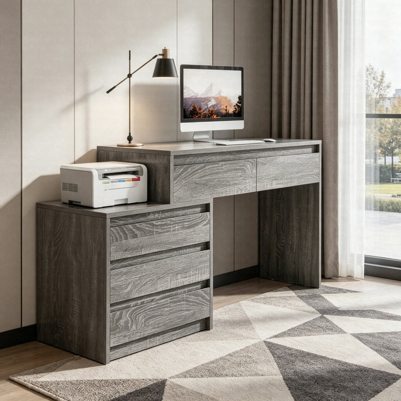 Computer Desk With 5 Drawers, 63" Executive Home Office Desk With File Cabinet Storage, Gray
