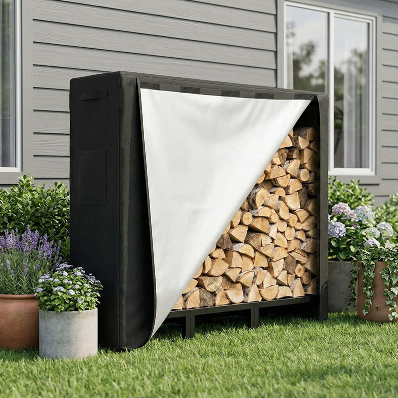 Heavy Duty Outdoor Firewood Rack - Durable Carbon Steel Log Holder - Adjustable Storage Organizer - Weatherproof, For Fireplace, Patio & Backyard - 4FT Firewood Rack + Waterproof Cover