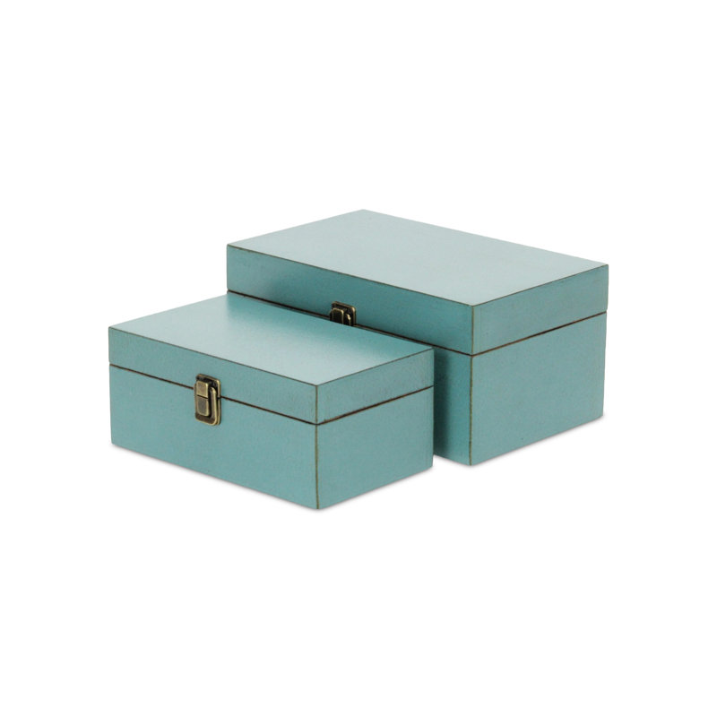 Ensemble de 2 caisses à trésor en bois simples 2 pièces, Bleu sarcelle