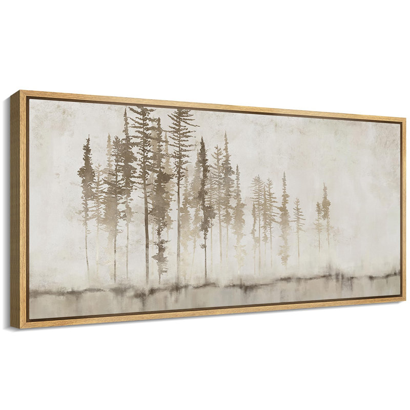 «Woodland Forest Landscape Forest Silhouette On Foggy Morning», reproduction d'art sur toile, H 30 po x l 60 po, Naturel