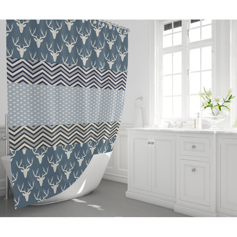Heffington Shower Curtain, 83" H x 70" W, Blue/White/Gray