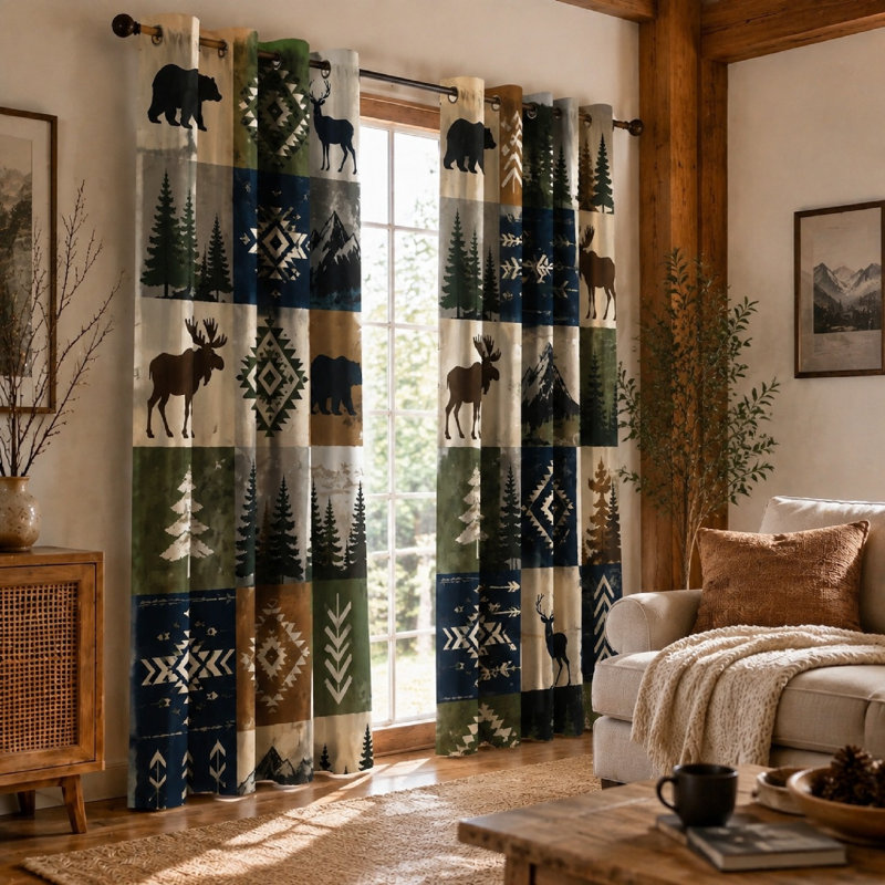 2Pcs Rustic Forest Patchwork Sun, 53 * 73 pouces * 2 pièces